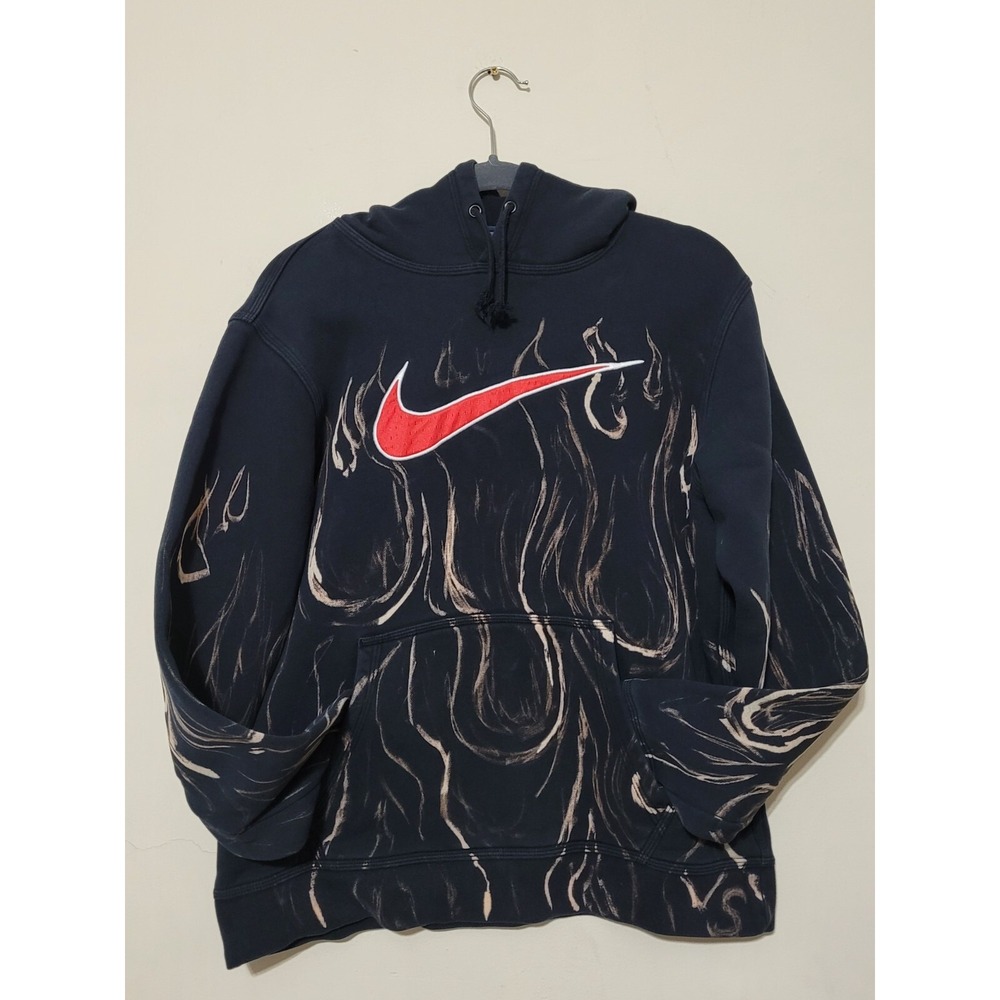 Travis Scott Fire Hoodie Mens Small Black Nike Big Swoosh Flames